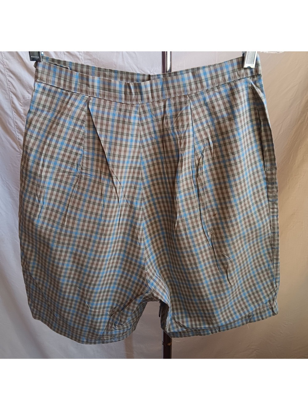True Vintage Shorts 25" 25W High Waist 60s COTTON SIDE ZIP RELIC GREEN PLAID